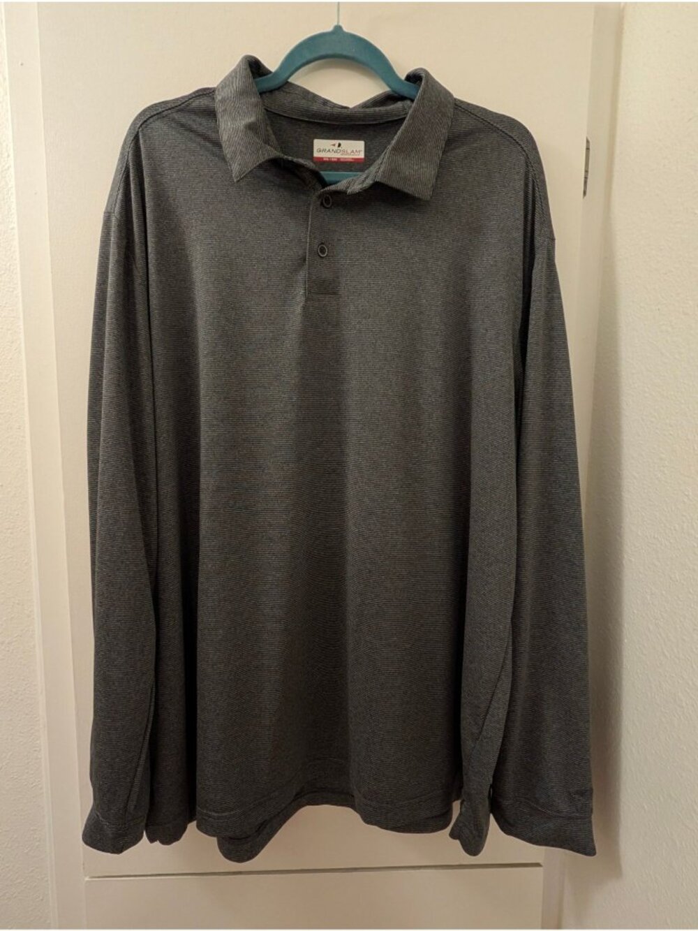 Grand Slam Performance Mens XXL Long-Sleeve Polo Shirt Gray Stripe Lightweight